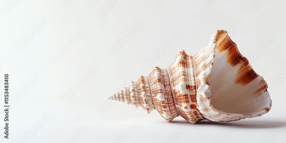 Poster a seashell is positioned against a white backdrop, providing plenty of space for additional text or 