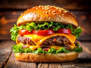 Juicy Cheeseburger Macro Photography: Close-up of Thick Patty & Melted Cheese