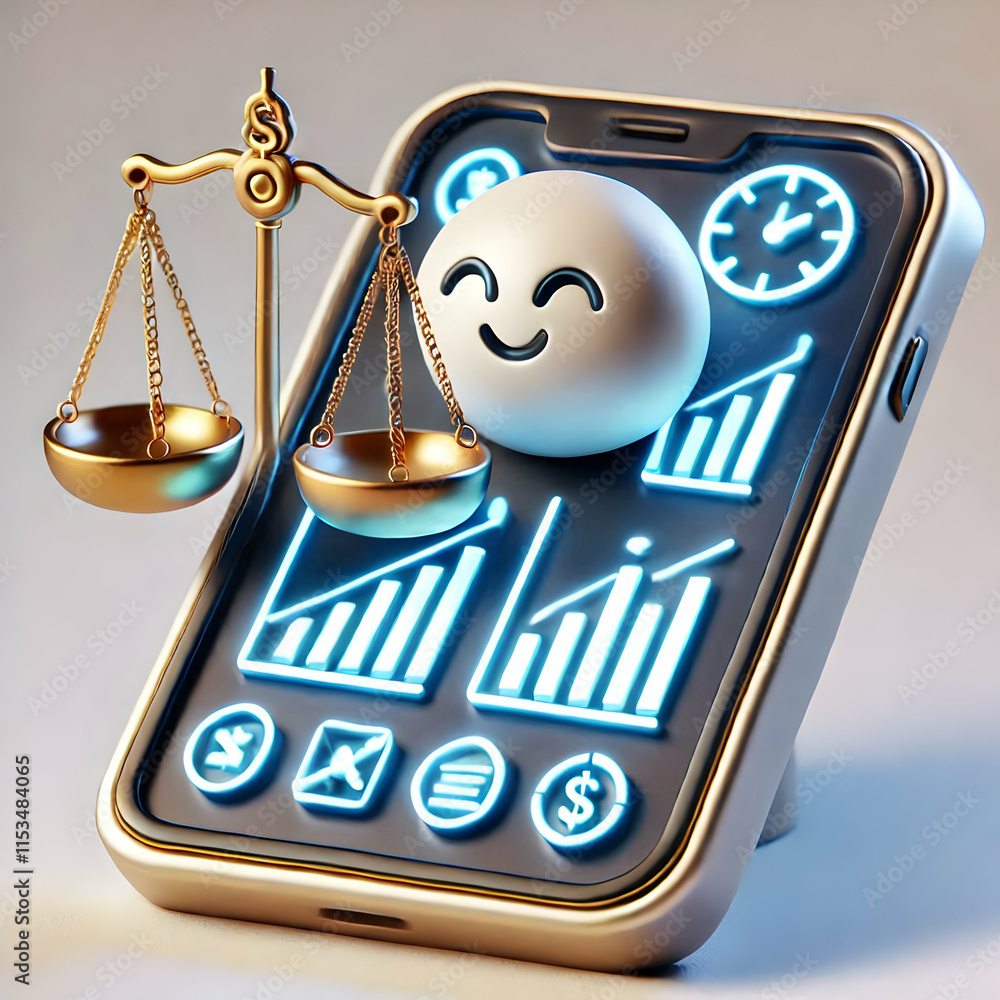 Poster 3d macro shot of glowing financial planning tools and compliance scales on a tablet concept as a mac
