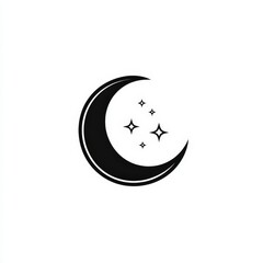 Elegant Black Crescent Moon with Stars on White Background