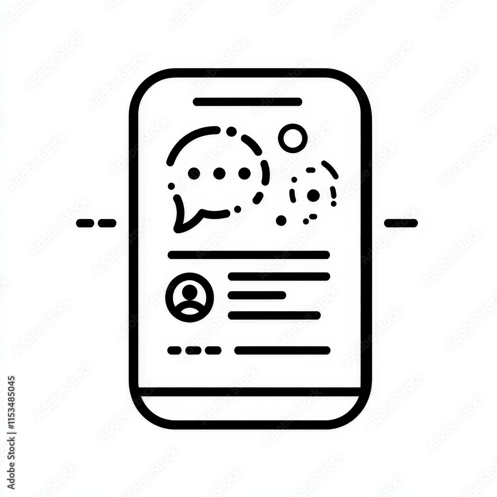 Poster mobile phone interface with chat bubbles and user profile information