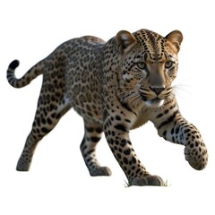 Naklejka premium A graceful, spotted leopard stalking through the grass , its eyes focused and alert