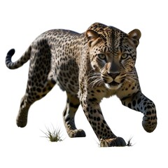 Fototapeta premium A graceful, spotted leopard stalking through the grass , its eyes focused and alert