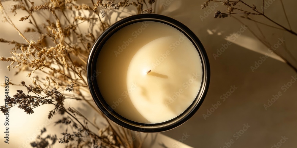 Poster top view of a soy wax candle showcasing the crafting process, highlighting the intricate details and