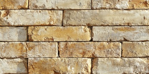 Fototapeta premium Light antique yellow cream color creates a unique brick wall pattern texture, offering a visually appealing background with intricate details found in this brick wall pattern design.