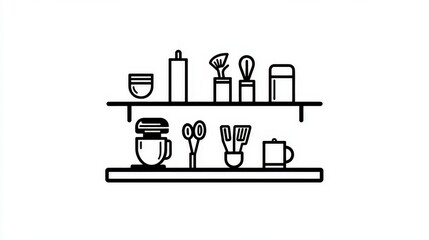 Simple Black and White Kitchen Shelf with Utensils and Decor