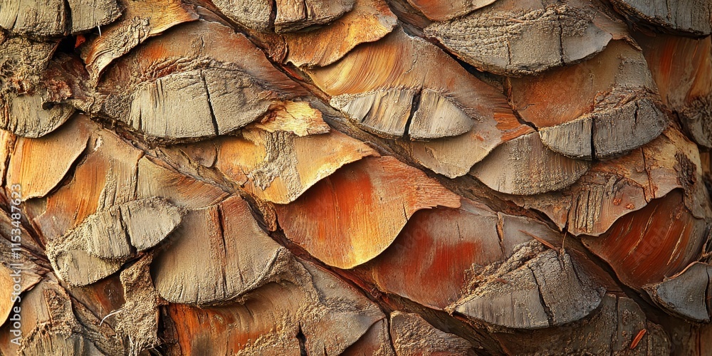 Poster texture of the bark of a palm tree, showcasing the intricate patterns and details. the unique textur