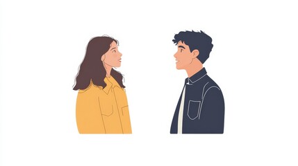 Fototapeta premium Young Couple Engaging in Conversation in Minimalist Style Illustration