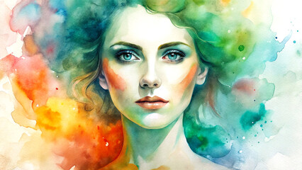 Modern watercolor hues of orange, green, pink, creating abstract elegance