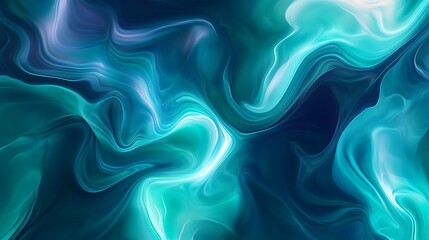 Obraz premium Fluid Teal Abstract Digital Painting: Subtly Glowing, Swirling Textures. AI Generated