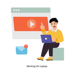 Working On Laptop   concept vector illustration. Business Collaboration isolated On white Background. 