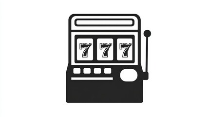 Classic Slot Machine Illustration with Lucky Symbols in Black and White