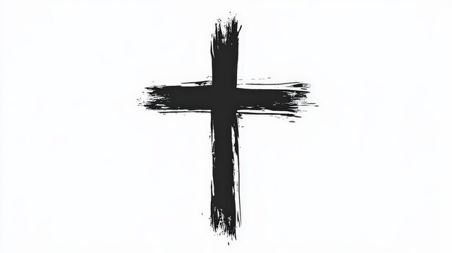 Hand-painted black cross on white background with brush strokes
