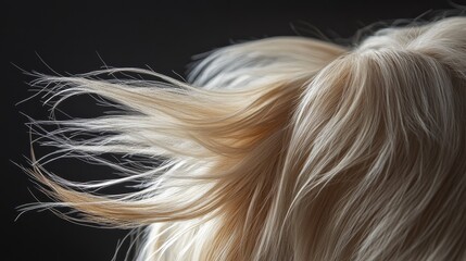Light dog hair displayed on a black background highlights the effects of moult and grooming. This image captures the delicate nature of dog hair during the grooming process and shedding.