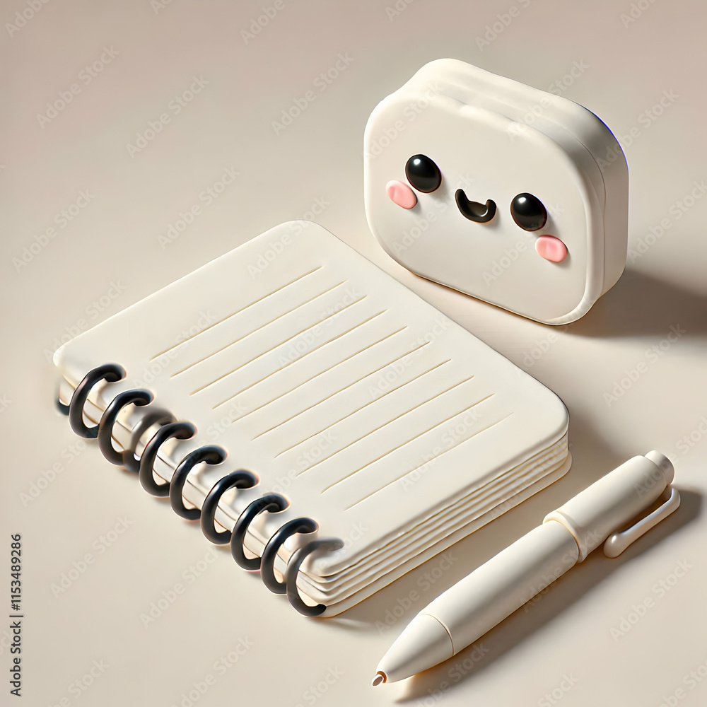 Poster 3d open notebook pen on plain background with ample copy space for creative ideas and work from home
