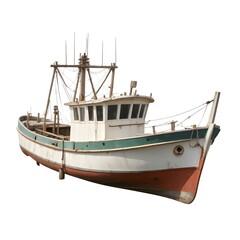 Naklejka premium An old, weathered fishing boat with a wooden hull and superstructure