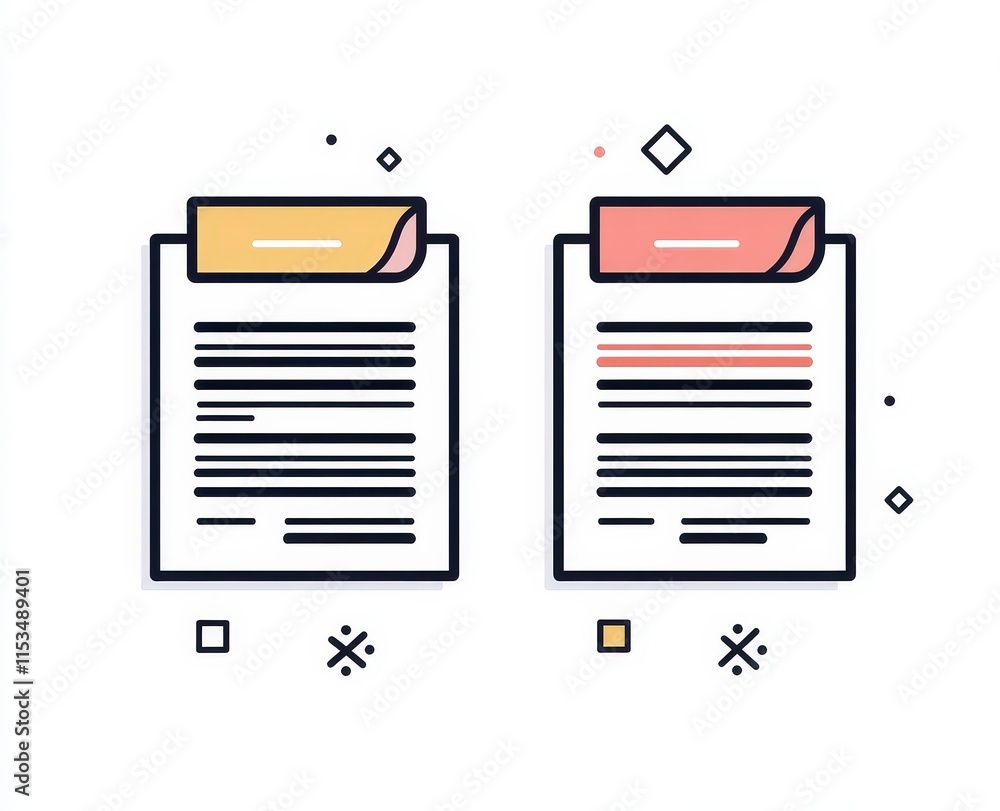 Poster colorful document icons with curved edges and distinct styles