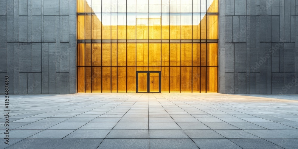 Poster open space in front of a contemporary building, featuring an empty floor that highlights the archite