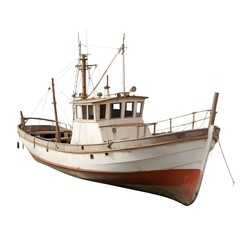 Naklejka premium An old, weathered fishing boat with a wooden hull and superstructure