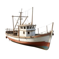 Naklejka premium An old, weathered fishing boat with a wooden hull and superstructure