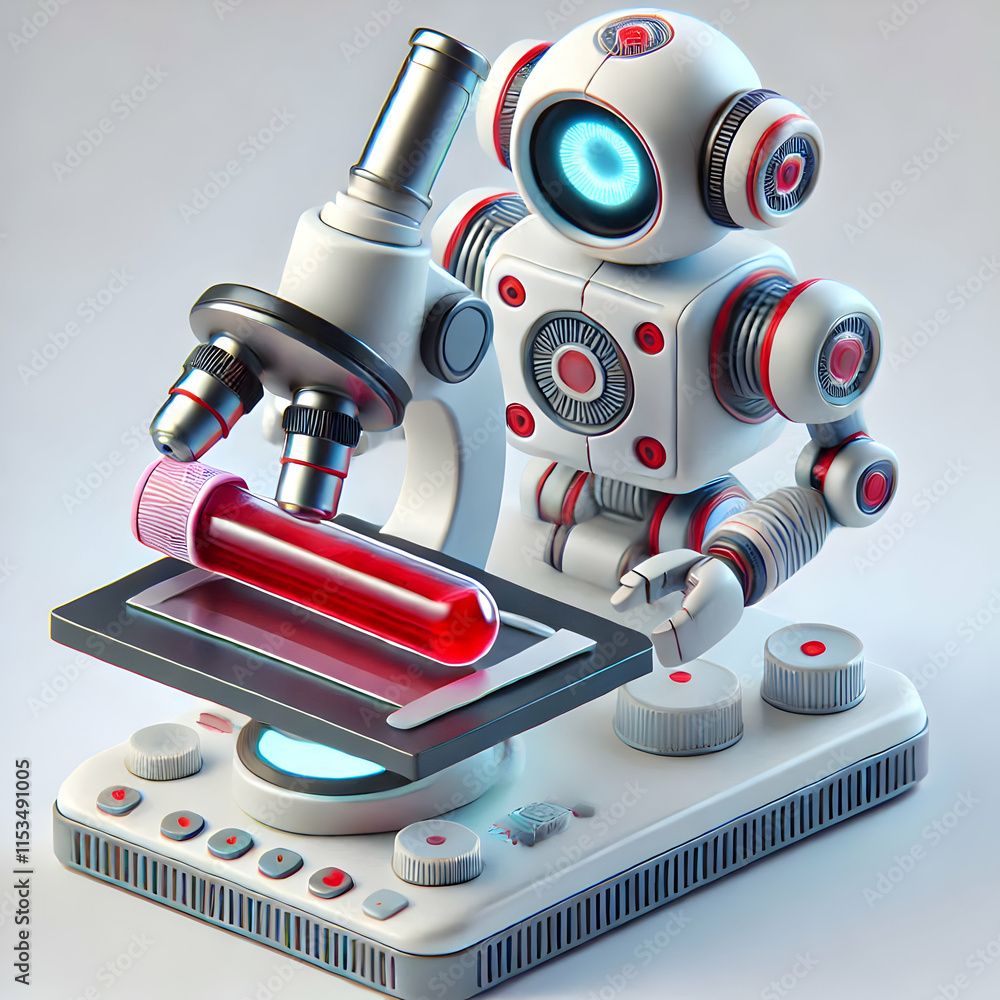 Poster 3d robotic microscope analyzing blood sample macro image precision medical diagnostics