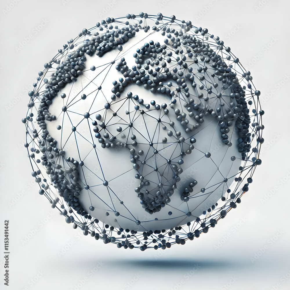 Poster 3d globe network nodes vector illustration for global connectivity in business infographics - isolat