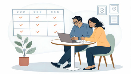 Couple Financial Planning at Small Table with Digital Chart � Trust, Balance, and Calm Steps in Cozy Space