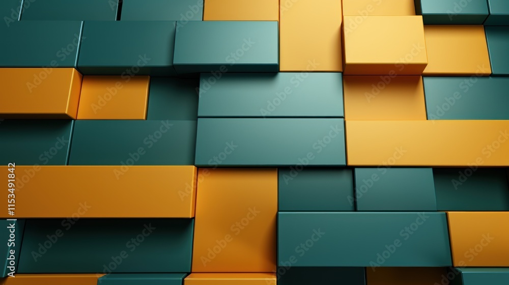 Poster abstract geometric pattern: teal and amber blocks