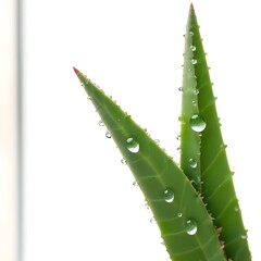 Close-up of green aloe vera leaves with water droplets