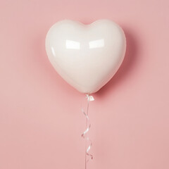 sleek heart shaped balloon in soft white against pink background