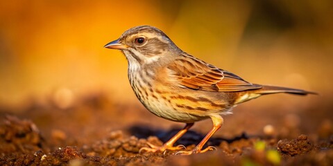 Low Light Brown Bird Foraging on Ground - Wildlife Photography