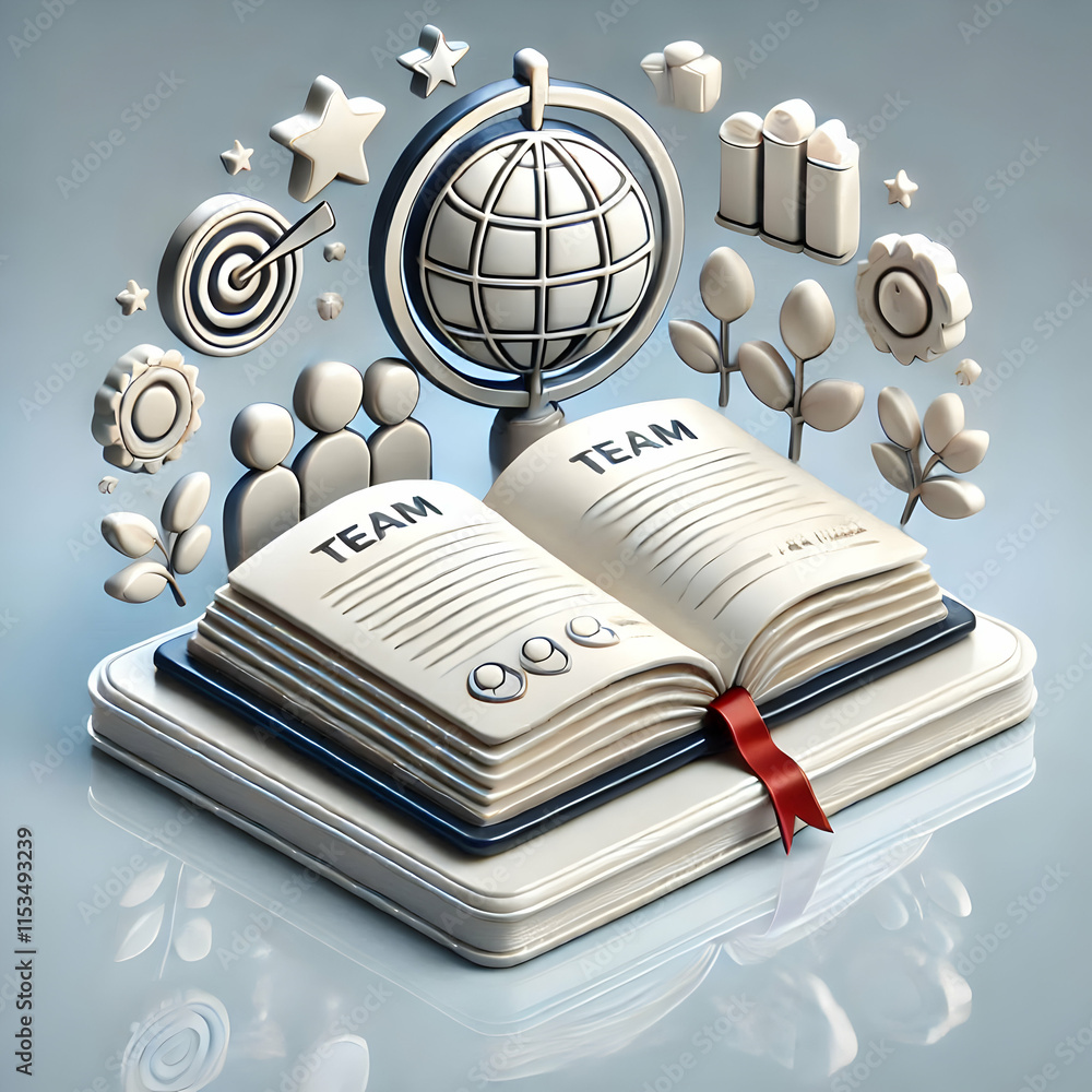 Aufkleber 3d glossy background open book displaying team achievements knowledge success recognition concept