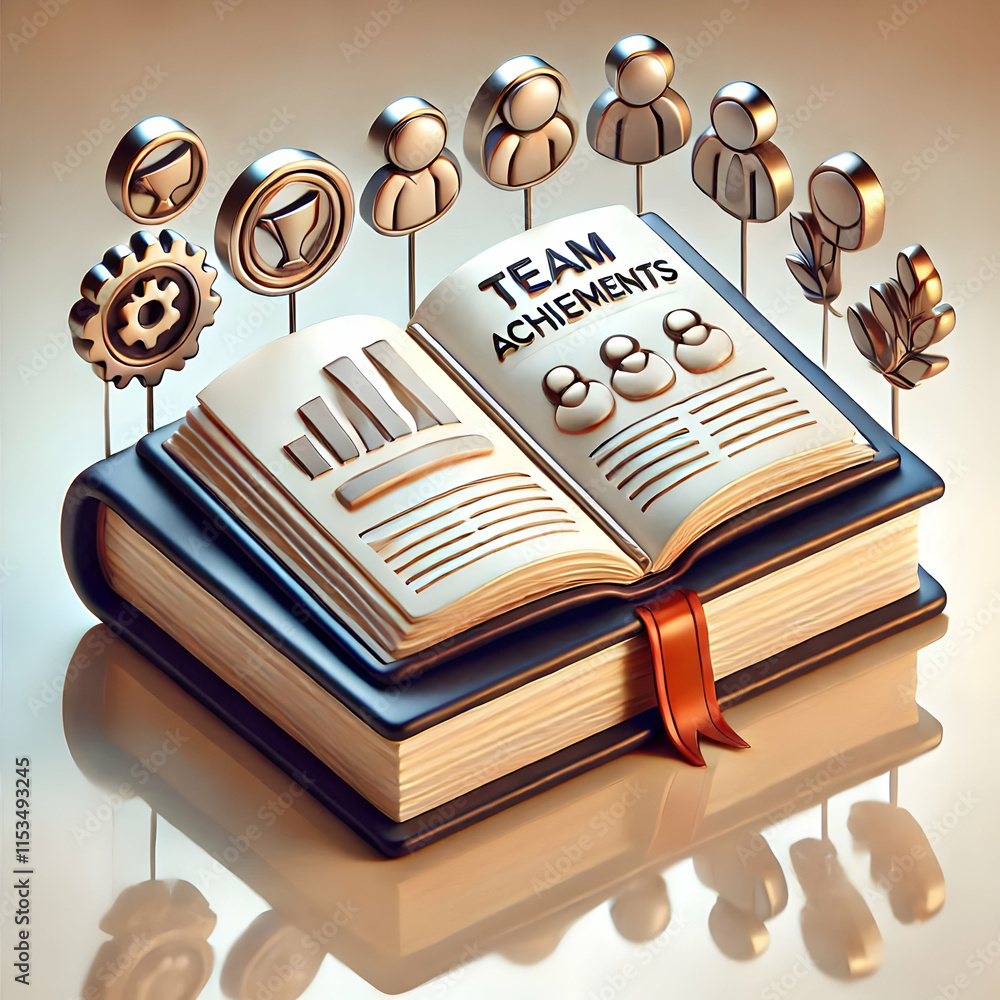Aufkleber 3d glossy background open book displaying team achievements concept for knowledge success recognitio