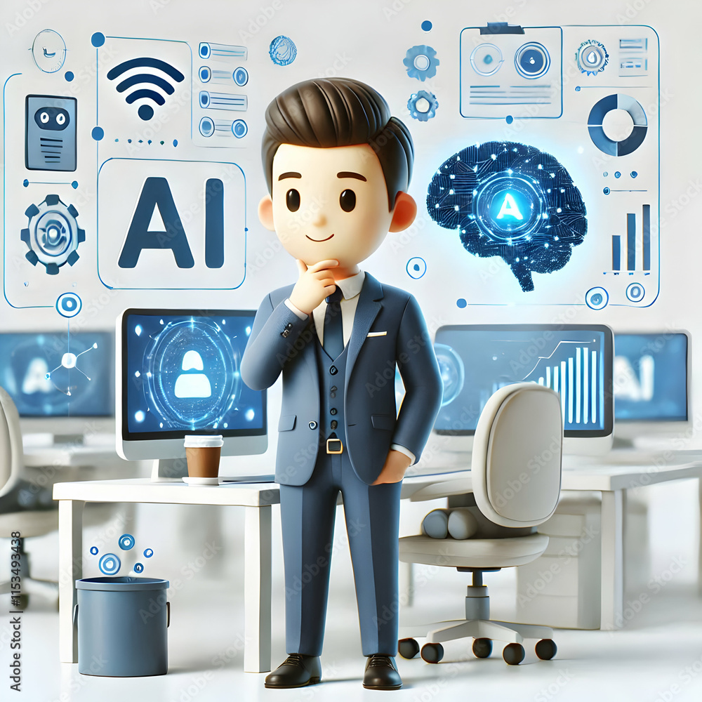 Poster 3d entrepreneur using ai tools for business development in modern office setting with copy space for