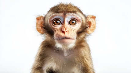 Baby monkey with big eyes and a cute face. The monkey is looking at the camera. Concept of innocence and curiosity