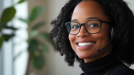 The Woman with Headset Smile