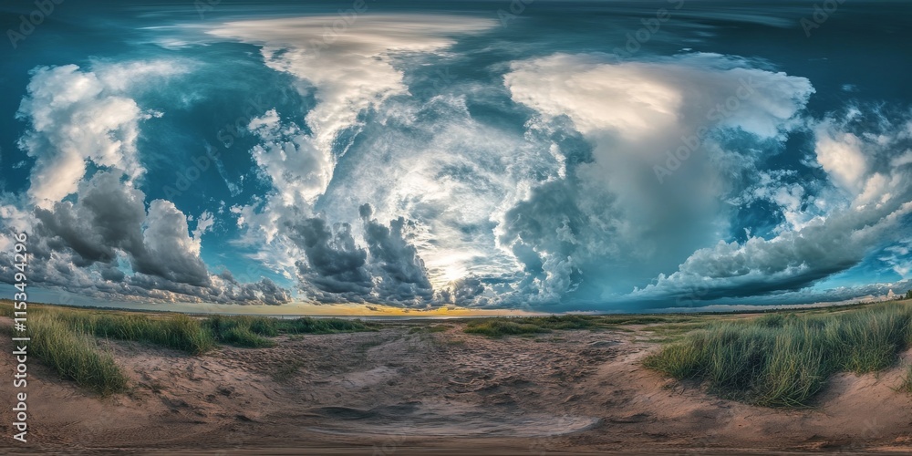 Poster wide angle lens capture of dramatic skies. perspectives distort, enhancing the width and dynamism of