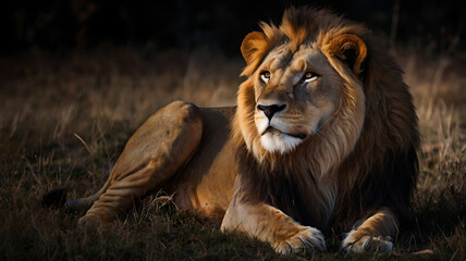 Fototapeta premium King of the Jungle, Close-up of lion looking away against black background 