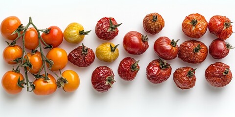 Isolated tomatoes on a white background highlight the vibrant color and texture of these fresh tomatoes. Enjoy the simplicity and appeal of these dry tomatoes isolated for culinary use.