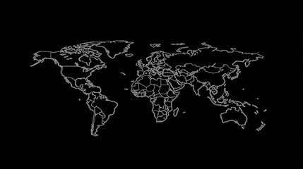 Outline of World Map on Black Background for Educational Use
