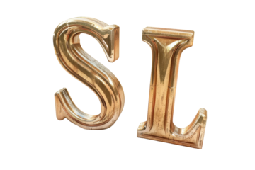 Gold Colored S L Letter Initials PNG Isolated on Transparent Background