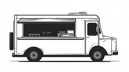 Vintage Food Truck Illustration in Black and White Design
