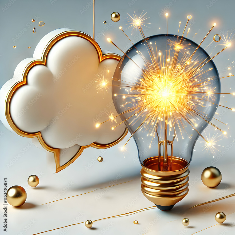 Poster 3d macro lightbulb filament sparking epiphany concept with copy space for creative ads and magazine 