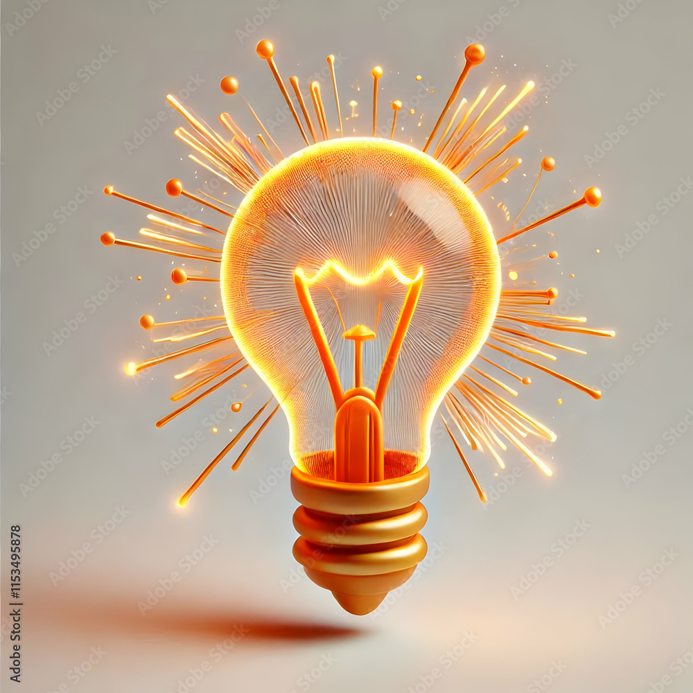 Poster 3d macro lightbulb filament sparking epiphany concept with copy space