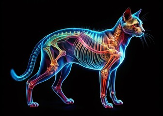 Fototapeta premium Low Light X-Ray Art: Raw Whole Cat Anatomy Abstract - Generative AI Image
