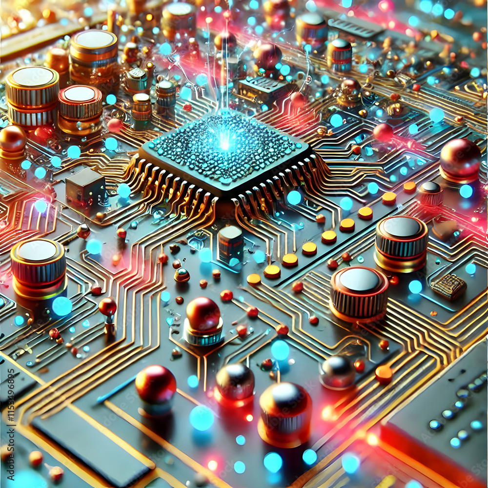 Poster 3d nano circuitry action shot revealing intricate patterns pulsating energy futuristic technology vi