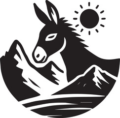 Donkey silhouette with a mountain