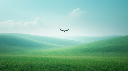 Fototapeta premium Majestic bird soaring over lush green hills