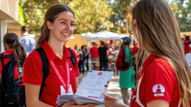 Volunteers Distributing Wellness Pamphlets at Event