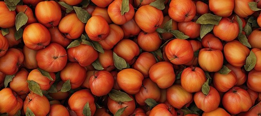 Fresh Juicy Red Apples with Green Leaves in a Vibrant Top-View Composition